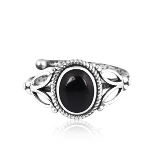 Gemstone Ring for Women | Leaf Vintage Delicate Ring | Oval Shape 925 Sterling Silver Branch Ring | Stackable Ring | Women Jewelry | Birthday Gift for Her (Black Spinel, 7)