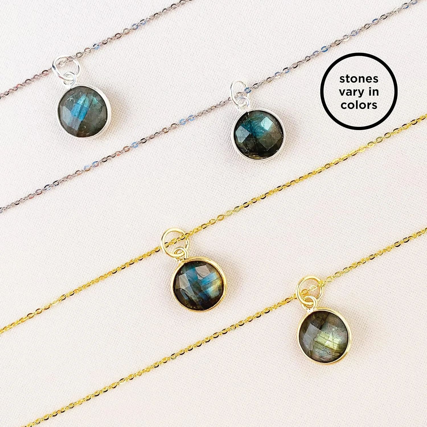 Genuine Labradorite Necklace in Sterling Silver, March Birthstone Gift for Men and Women, Boho Jewelry 18 inch long (labradorite-round-silver)