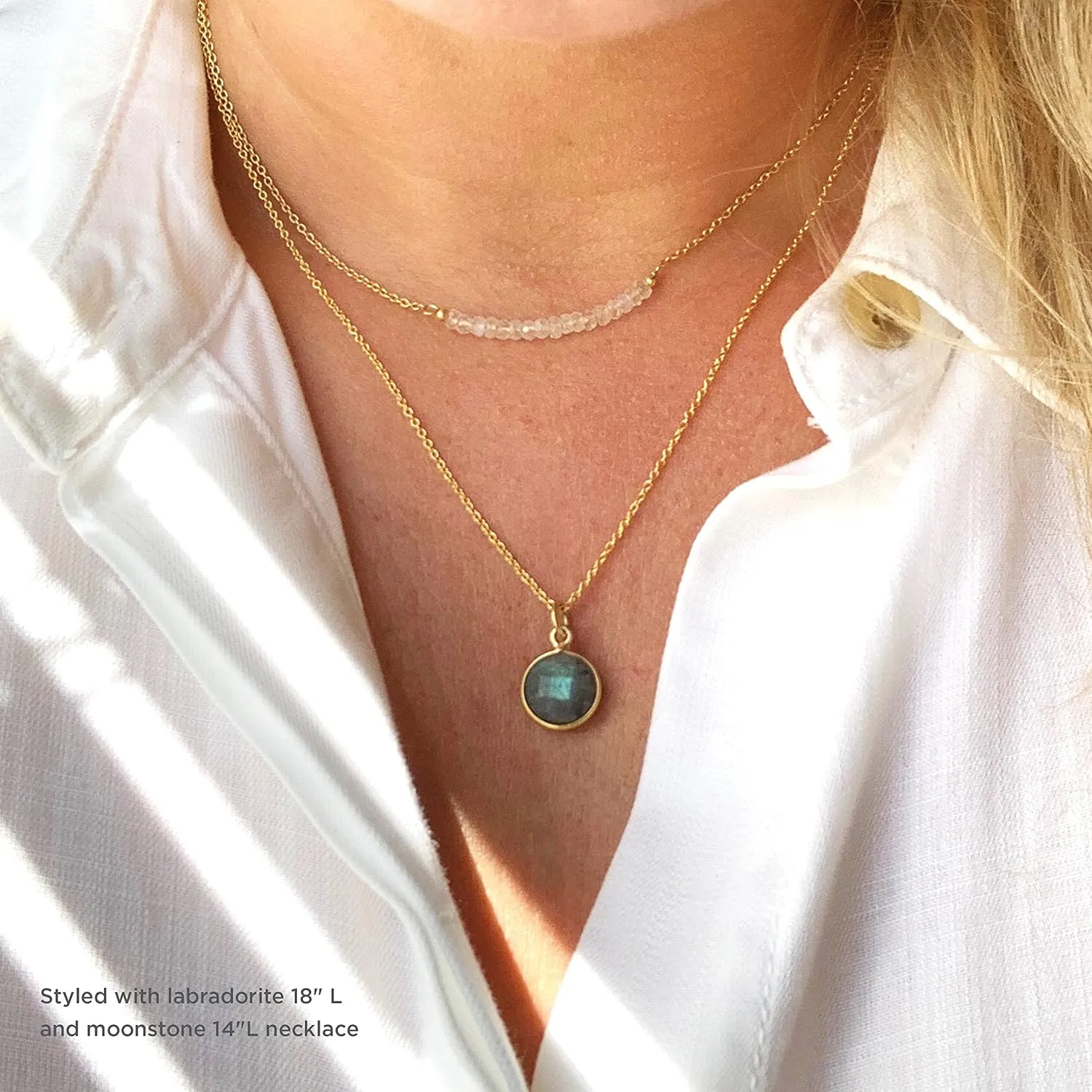 Genuine Labradorite Necklace in Sterling Silver, March Birthstone Gift for Men and Women, Boho Jewelry 18 inch long (labradorite-round-silver)