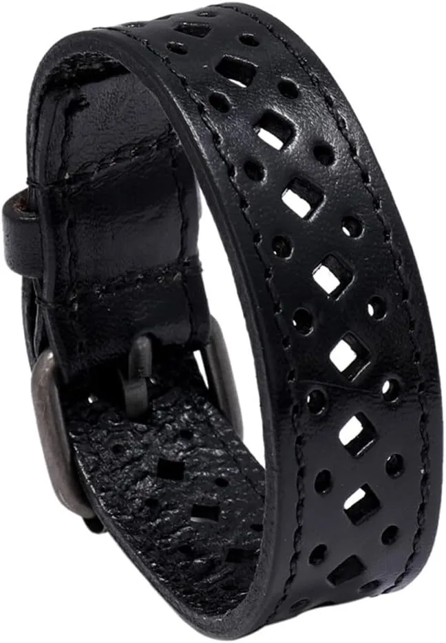 Genuine Leather Bracelet for Men Women, Braided Punk Biker Wristband, Adjustable 6.5-9.0 inches