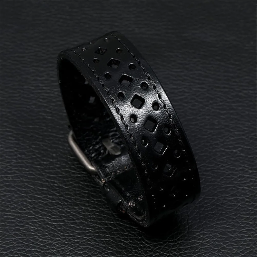 Genuine Leather Bracelet for Men Women, Braided Punk Biker Wristband, Adjustable 6.5-9.0 inches