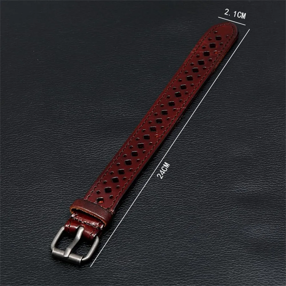 Genuine Leather Bracelet for Men Women, Braided Punk Biker Wristband, Adjustable 6.5-9.0 inches