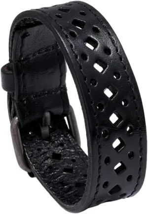 Genuine Leather Bracelet for Men Women, Braided Punk Biker Wristband, Adjustable 6.5-9.0 inches