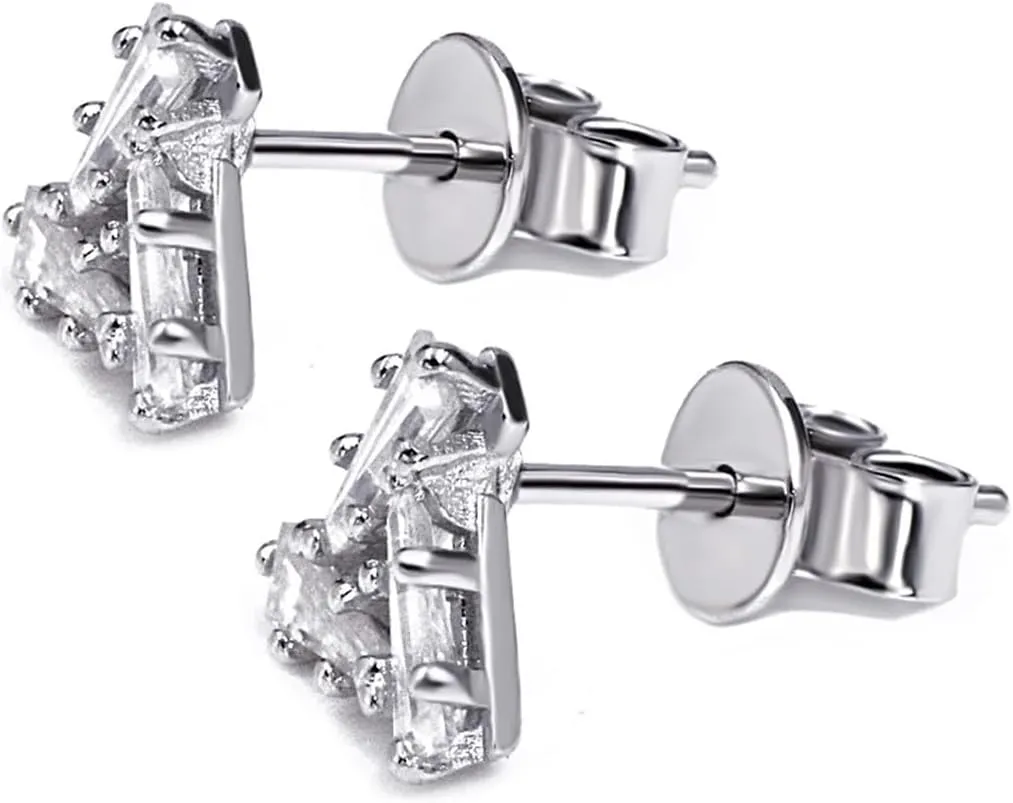 Geometric Stud Earrings for Women, DF Color VVS Clarity Unique Moissanite Earrings, Personized Sterling Silver Stud Earrings with 18K White Gold