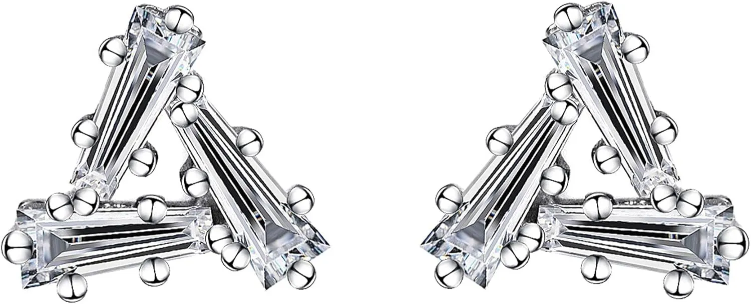 Geometric Stud Earrings for Women, DF Color VVS Clarity Unique Moissanite Earrings, Personized Sterling Silver Stud Earrings with 18K White Gold