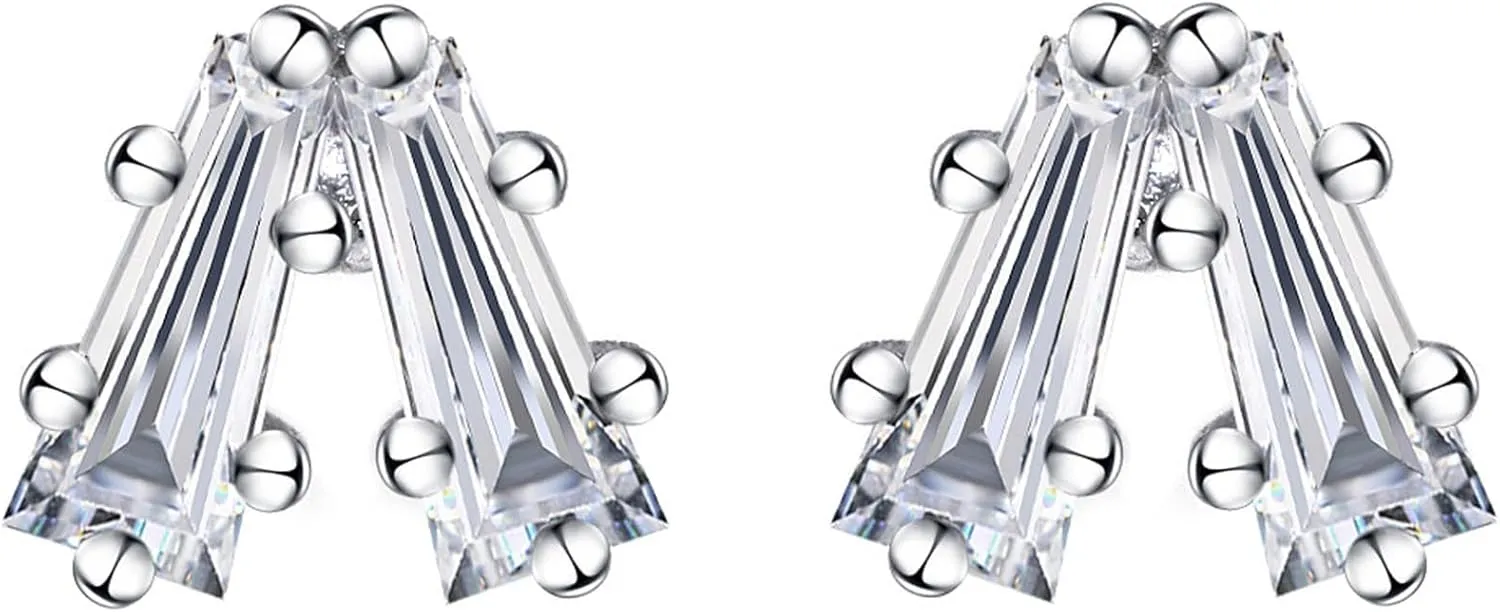 Geometric Stud Earrings for Women, DF Color VVS Clarity Unique Moissanite Earrings, Personized Sterling Silver Stud Earrings with 18K White Gold