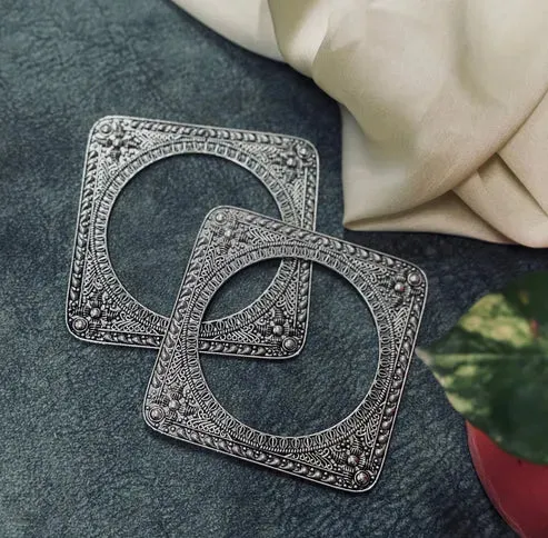 German Silver Square Kada Bangles for Girls, Silver