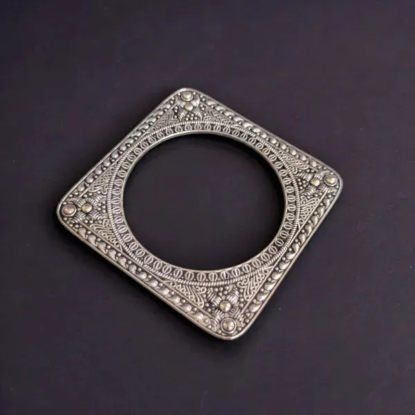 German Silver Square Kada Bangles for Girls, Silver