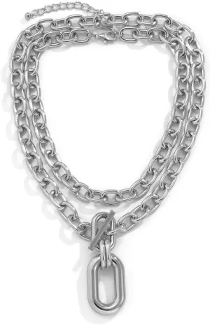 GIGB PBDK Paperclip Chain Choker Necklaces for Women Layered Chunky Gold Clavicle Necklace OT Toggle Clasp Necklace Cuban Link Gold Statement Collarbone Chain Dainty Jewelry Gifts