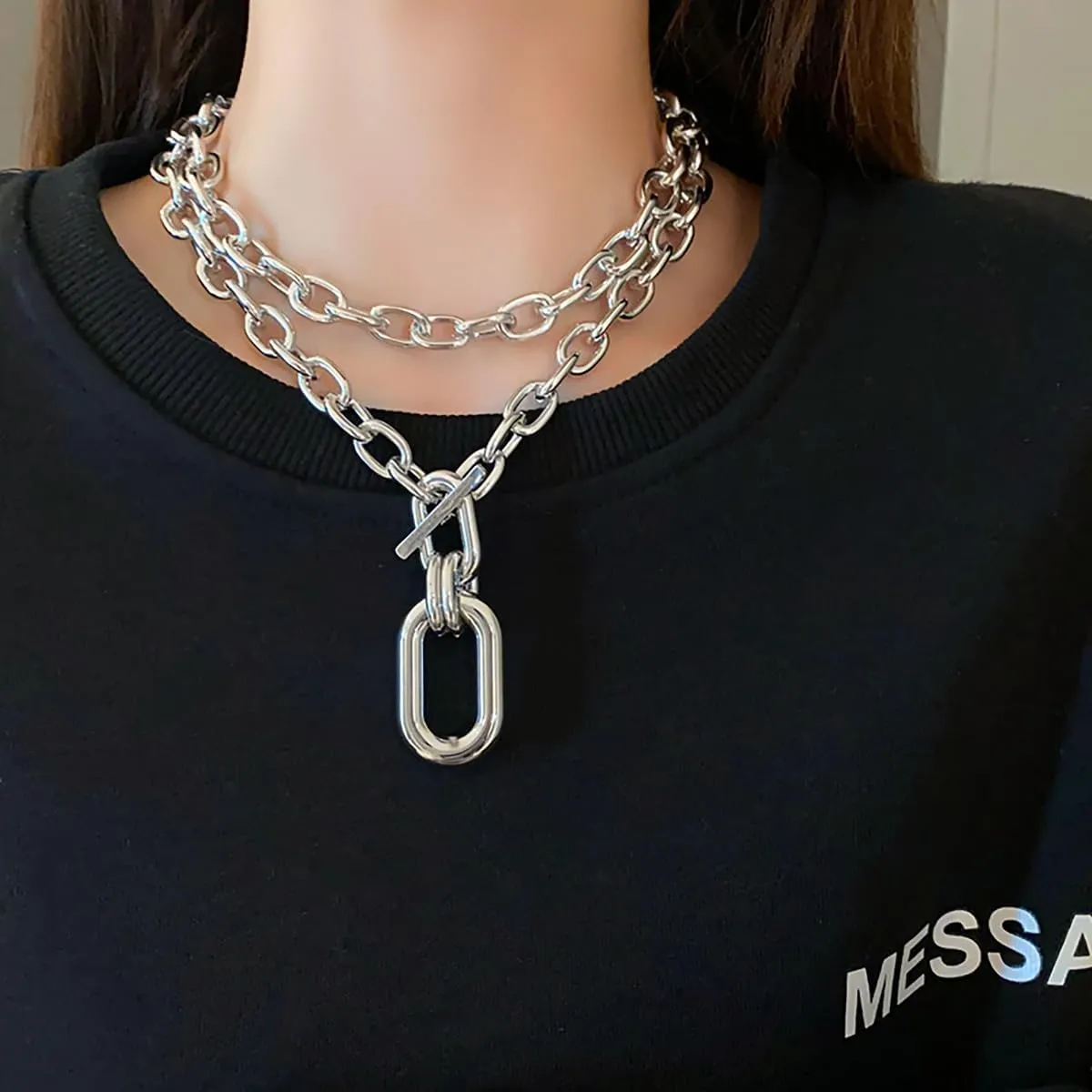 GIGB PBDK Paperclip Chain Choker Necklaces for Women Layered Chunky Gold Clavicle Necklace OT Toggle Clasp Necklace Cuban Link Gold Statement Collarbone Chain Dainty Jewelry Gifts