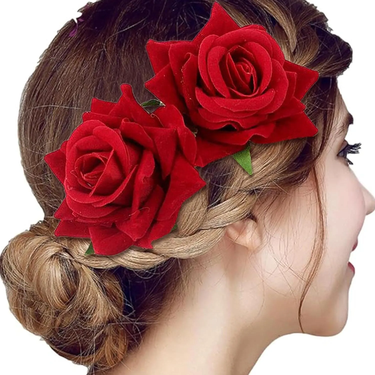 Girl Hair Clips Flower Hair Clips For Women Bride Headpieces For Wedding Floral Hair Headpiece Womens Headbands No Slip (Red, One Size)