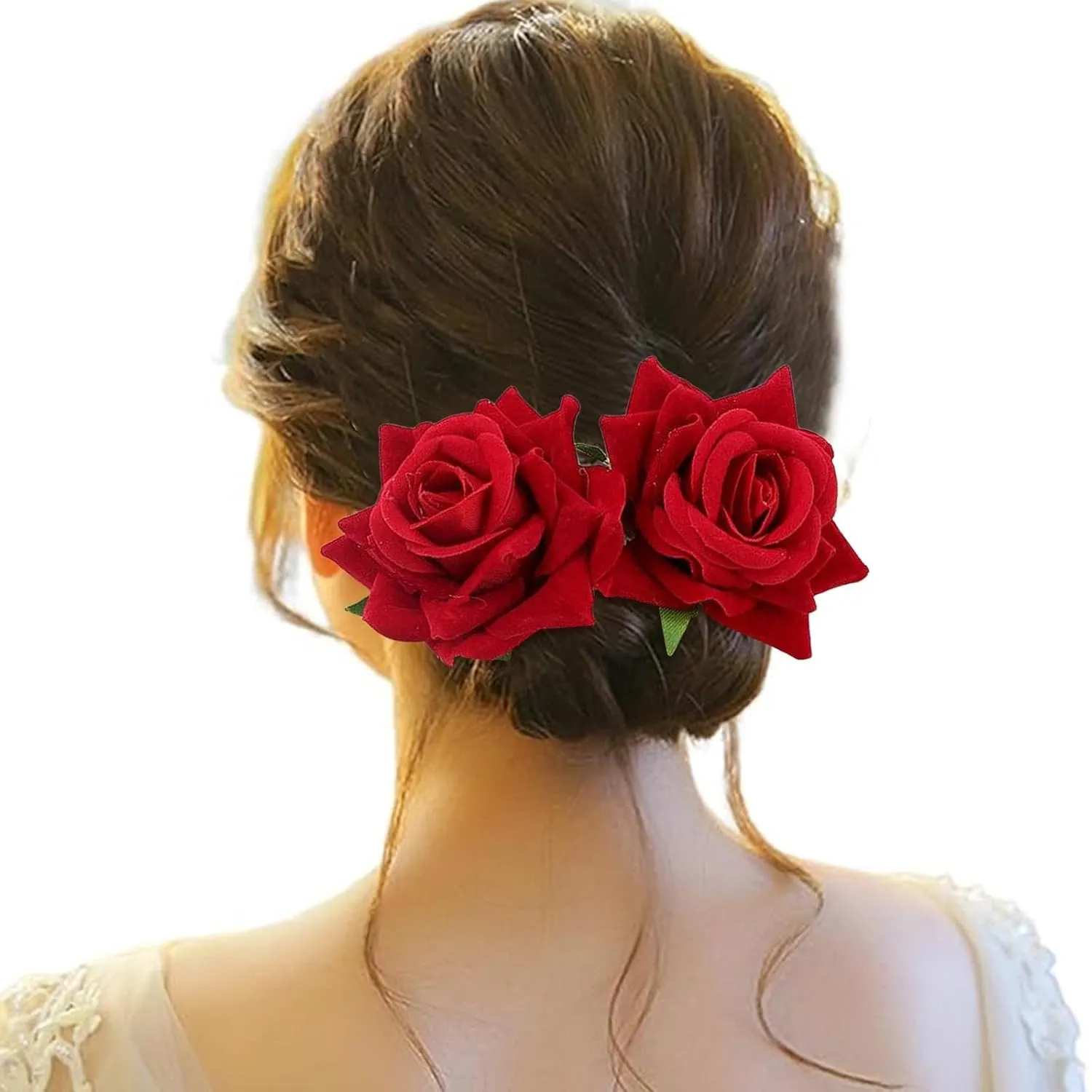 Girl Hair Clips Flower Hair Clips For Women Bride Headpieces For Wedding Floral Hair Headpiece Womens Headbands No Slip (Red, One Size)