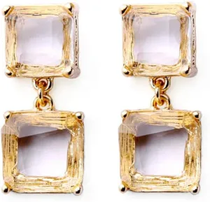 Glass Crystal Earrings Clear Cube Geometric Studs Gold Plated Unique Dangle for Women Jewelry Fashion