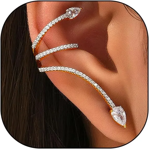 Glitter Rhinestone Ear Cuff Earrings for Women Lover,Unique Multilayer Cartilage Clip On Earrings,Glossy Silver Lightweight Jewelry Gifts