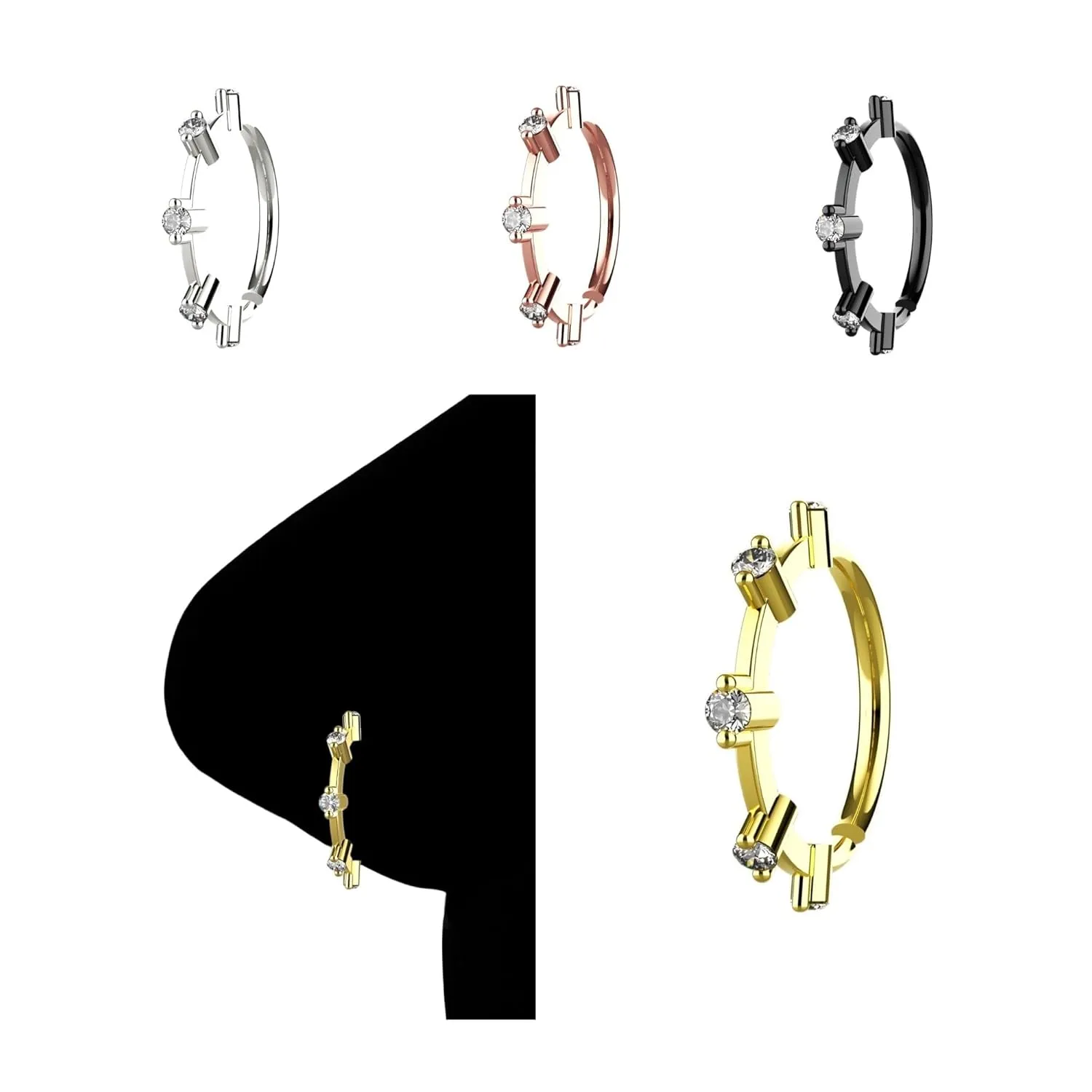 Gold & Titanium Nose Rings - Nose Studs, Hoops, Dangle Nose Rings, 20G & 18G Piercing, Fake Nose Ring, Septum Jewelry, Faux Nose Rings, Indian Nose Jewelry