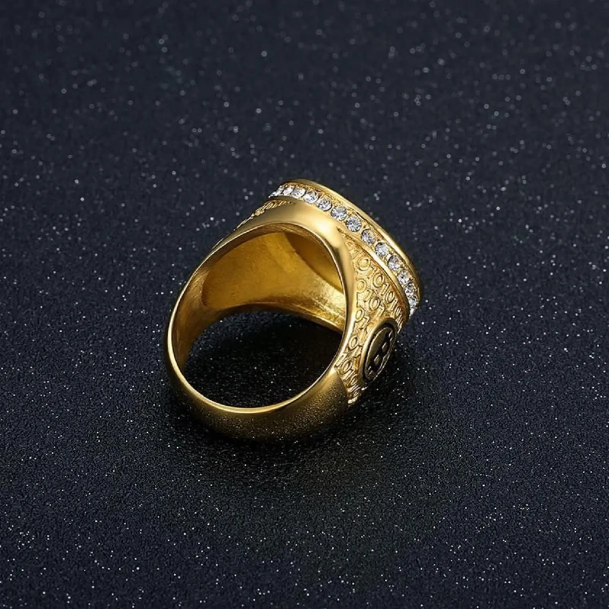 GOLD Bling BitCoin Symbol Ring - Iced Out Bitcoin Jewelry for Men