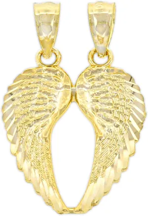 Gold Break Apart Angel Wing Charm Pendant - 10 Karat Gold - Angel Wing Jewelry - Angel Wing Pendant