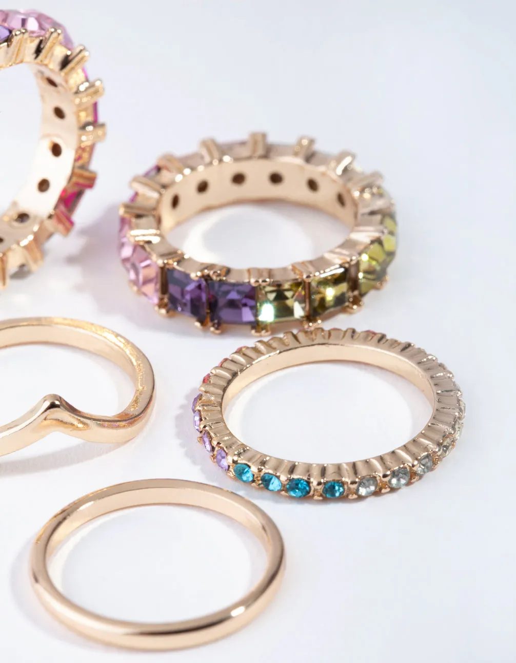 Gold Bright Diamante Stone 5-Pack Rings