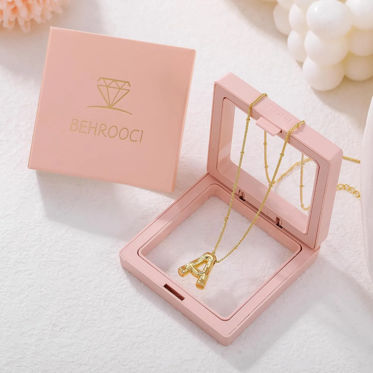 Gold Bubble Initial Necklace for Women Balloon Letter Necklace 18K Gold Plated Dainty Alphabet Pendant Puffy Name Personal Necklace