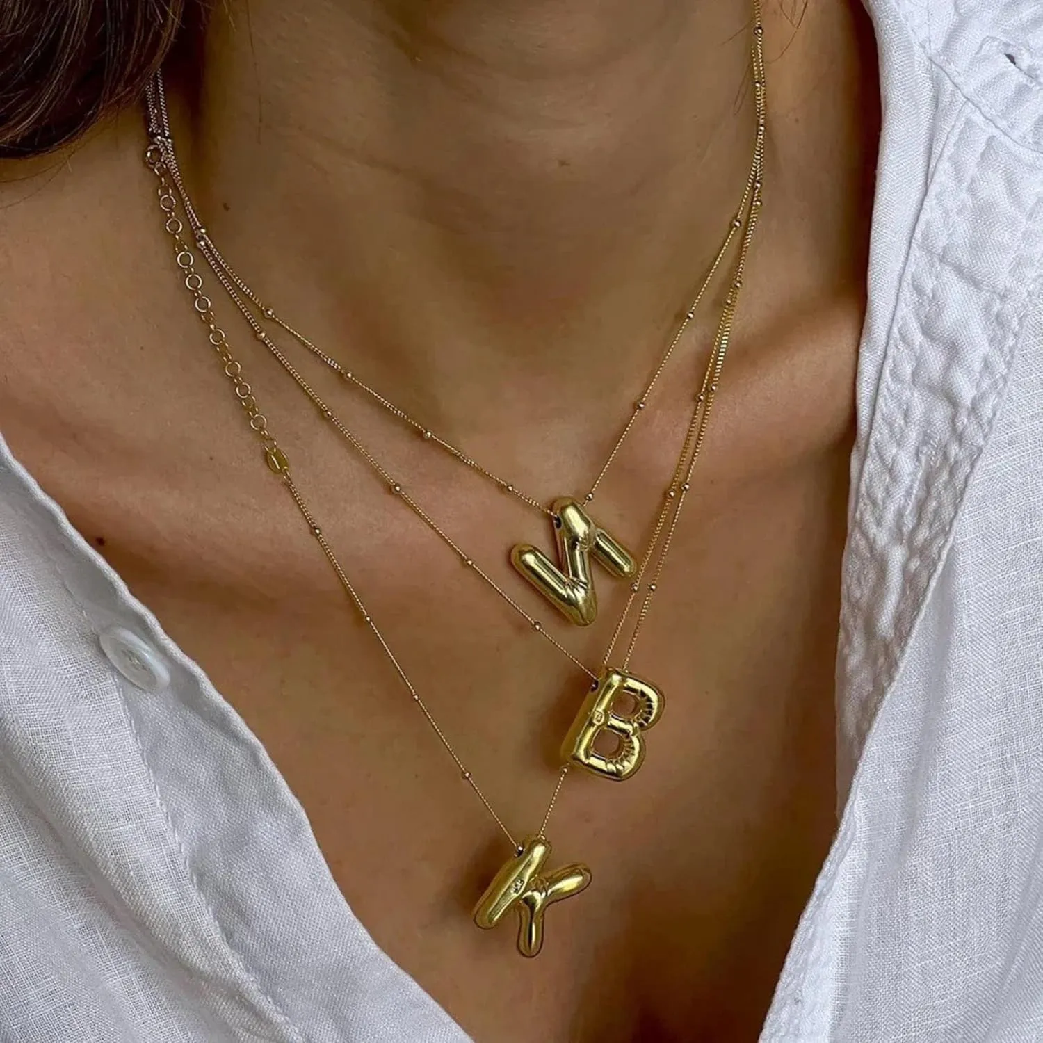 Gold Bubble Initial Necklace for Women Balloon Letter Necklace 18K Gold Plated Dainty Alphabet Pendant Puffy Name Personal Necklace