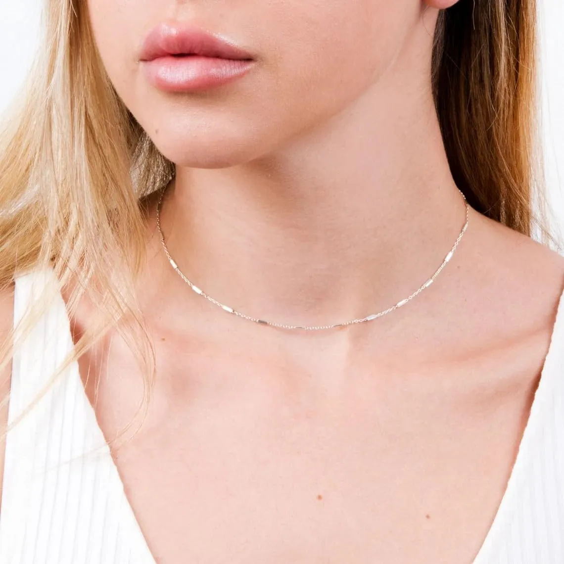 Gold Choker Necklace for Women Dainty 14K Real Gold/Silver Plated Thin Chain Necklace Simple Trendy Delicate Short Necklace Cute Jewelry Gift
