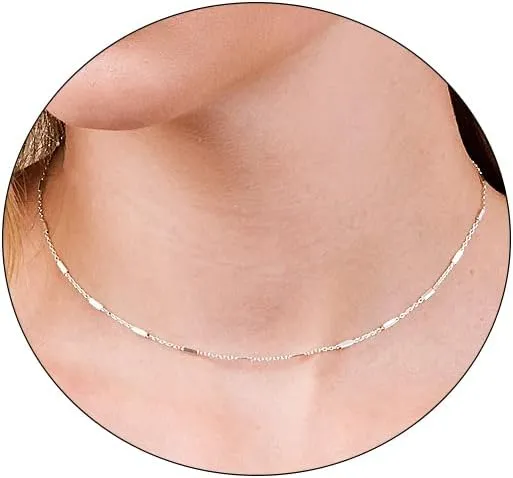 Gold Choker Necklace for Women Dainty 14K Real Gold/Silver Plated Thin Chain Necklace Simple Trendy Delicate Short Necklace Cute Jewelry Gift