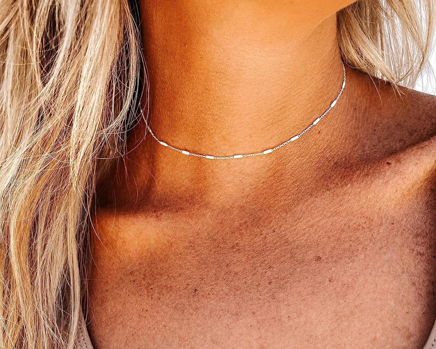 Gold Choker Necklace for Women Dainty 14K Real Gold/Silver Plated Thin Chain Necklace Simple Trendy Delicate Short Necklace Cute Jewelry Gift
