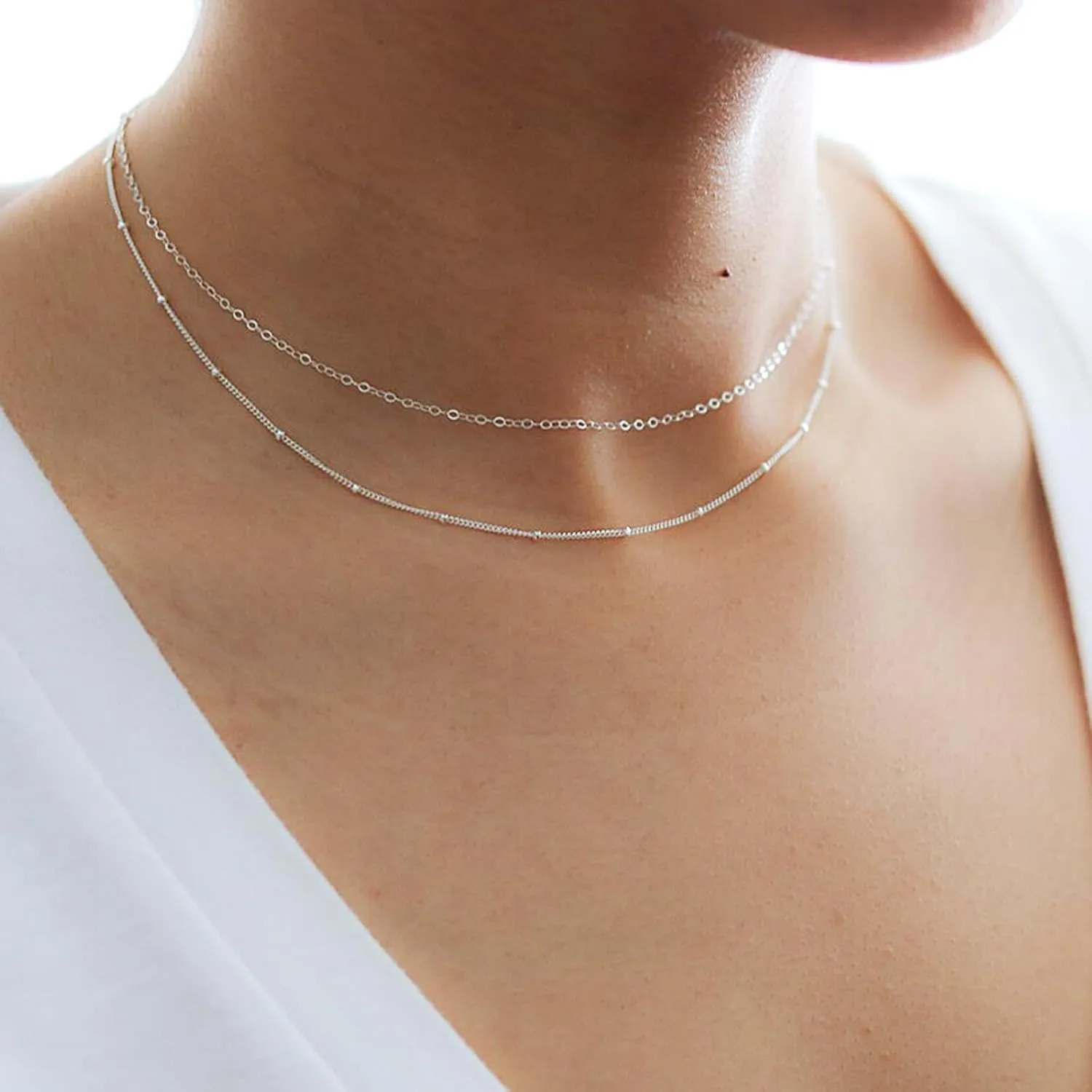 Gold Choker Necklace for Women Dainty 14K Real Gold/Silver Plated Thin Chain Necklace Simple Trendy Delicate Short Necklace Cute Jewelry Gift