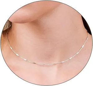 Gold Choker Necklace for Women Dainty 14K Real Gold/Silver Plated Thin Chain Necklace Simple Trendy Delicate Short Necklace Cute Jewelry Gift