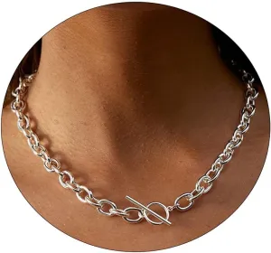 Gold Chunky Necklace for Women 14K Gold Plated Chain Clasp Toggle Necklaces Paperclip Statement Link T-Bar Clasp Dainty Gold Necklace Jewelry Gifts