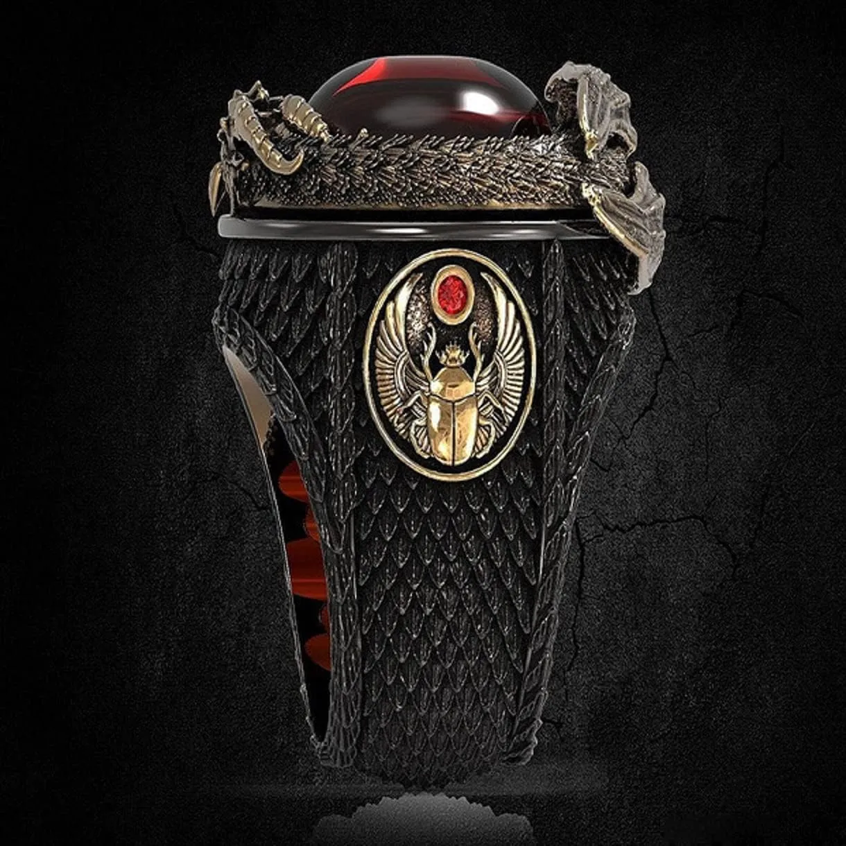 Gold Dragon Ring for Men - Norse Viking Animal Jewelry, Iced Out Celtic Hip Hop Band, Punk Style With Rhinestones
