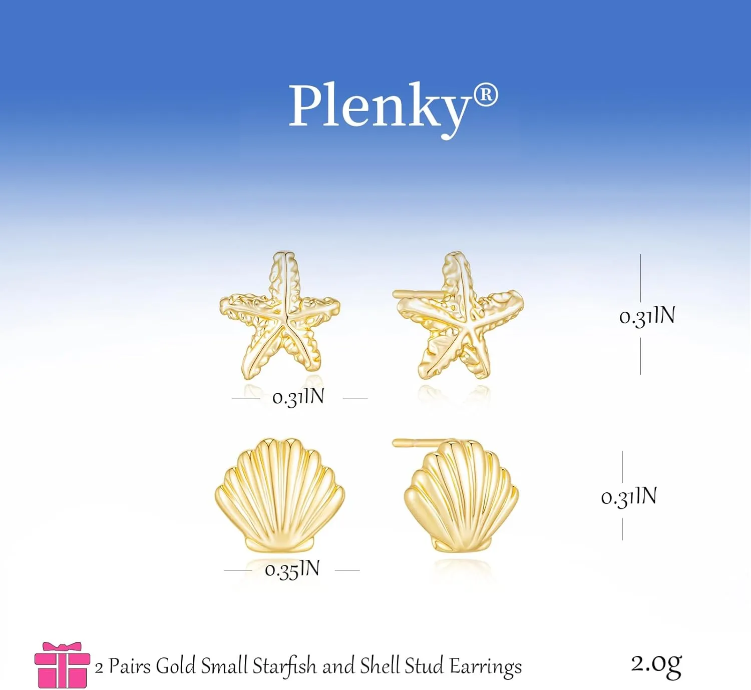 Gold Earrings for Women - 2 Pairs 14K Gold/Silver Plated Small Shell, Starfish, Turtle, Seahorse, Octopus, Cicada Stud Earrings Set Summer Beachy Jewelry for Women Gifts