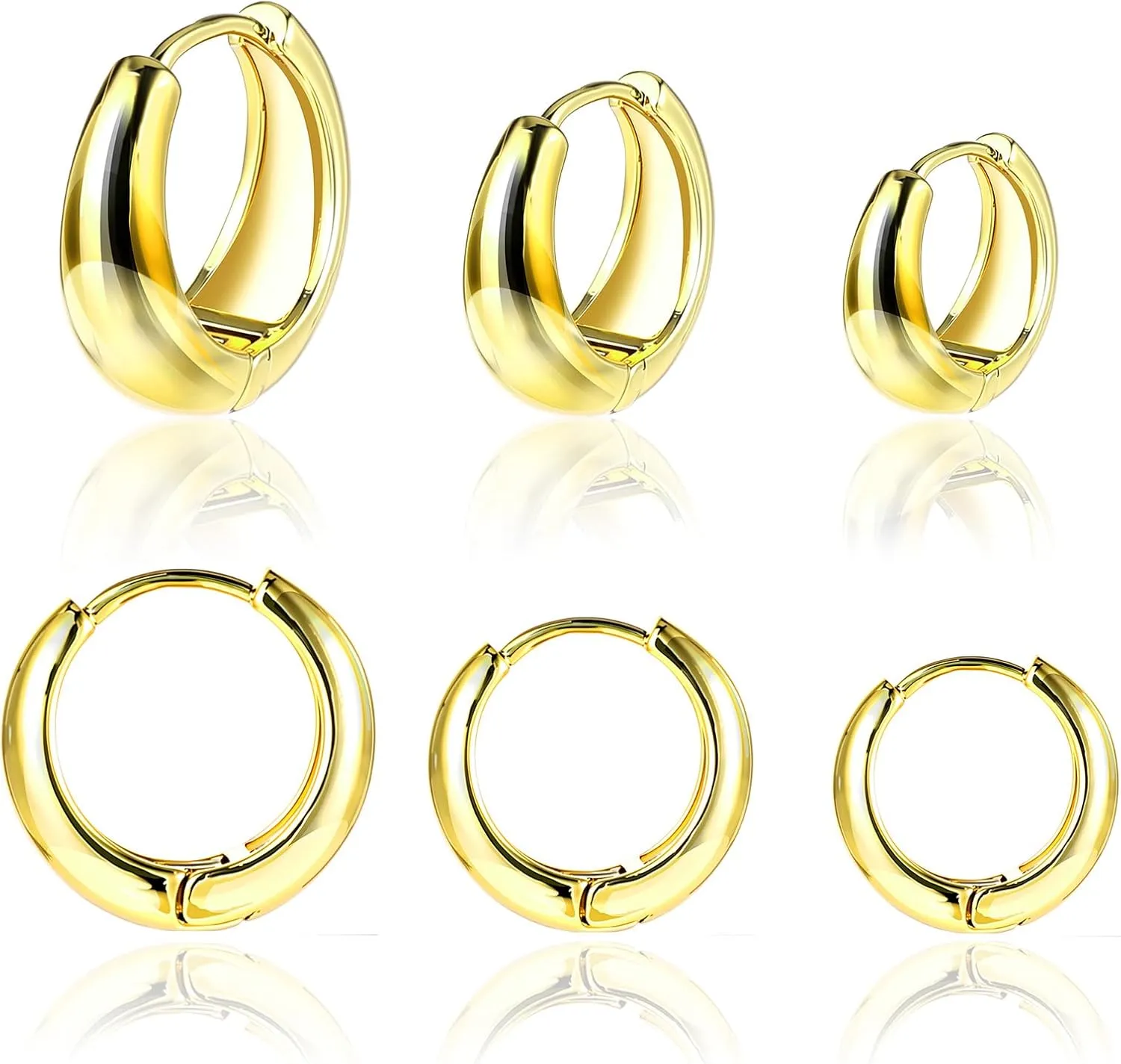 Gold Earrings for Women 3 Pairs Small Hoops Earrings for Women Anti-Sensitive Chunky Hoop Mini Gold Plated Hoops Trendy Huggie Thick Hoop Earring Stack Multiple Piercing