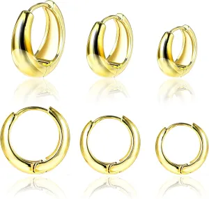 Gold Earrings for Women 3 Pairs Small Hoops Earrings for Women Anti-Sensitive Chunky Hoop Mini Gold Plated Hoops Trendy Huggie Thick Hoop Earring Stack Multiple Piercing