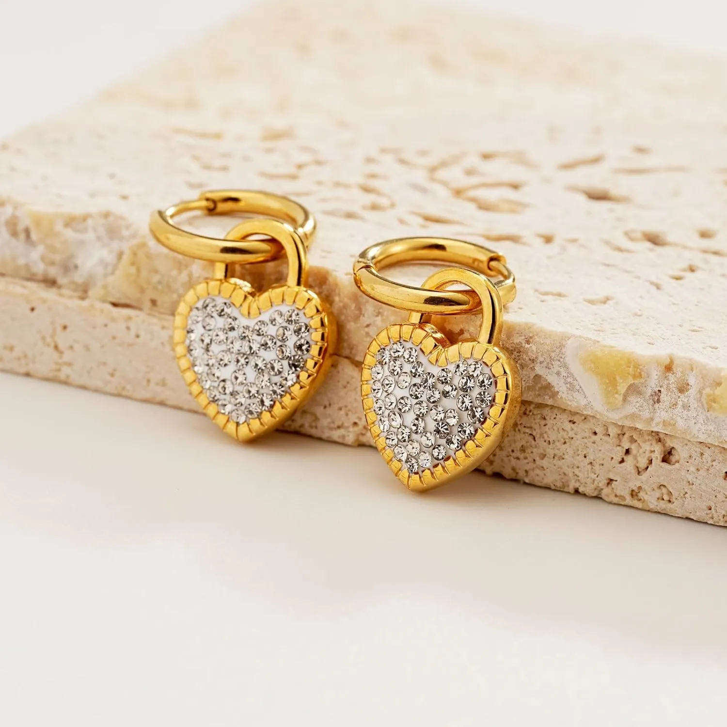 Gold Huggie Hoop Earrings for Women 14K Gold Plated Love Heart Dangle Drop Earrings with Sparkle Cubic Zirconia Hypoallergenic Padlock Jewelry Gifts for Birthday Anniversary Party