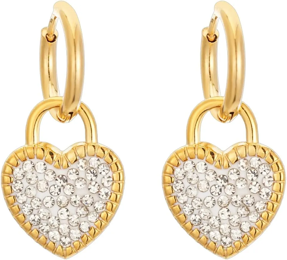 Gold Huggie Hoop Earrings for Women 14K Gold Plated Love Heart Dangle Drop Earrings with Sparkle Cubic Zirconia Hypoallergenic Padlock Jewelry Gifts for Birthday Anniversary Party