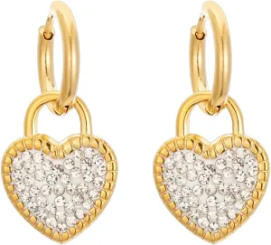 Gold Huggie Hoop Earrings for Women 14K Gold Plated Love Heart Dangle Drop Earrings with Sparkle Cubic Zirconia Hypoallergenic Padlock Jewelry Gifts for Birthday Anniversary Party