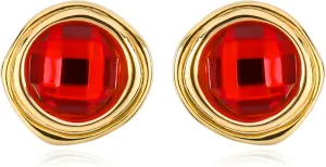 Gold Irregular Round Stud Earrings for Women 14K Gold Plated Crystal Rhinestone Stud Earrings Cubic Zirconia Statement Earrings Trendy Party Jewelry Gift for Women, Vintage Red Gemstone & Transparent