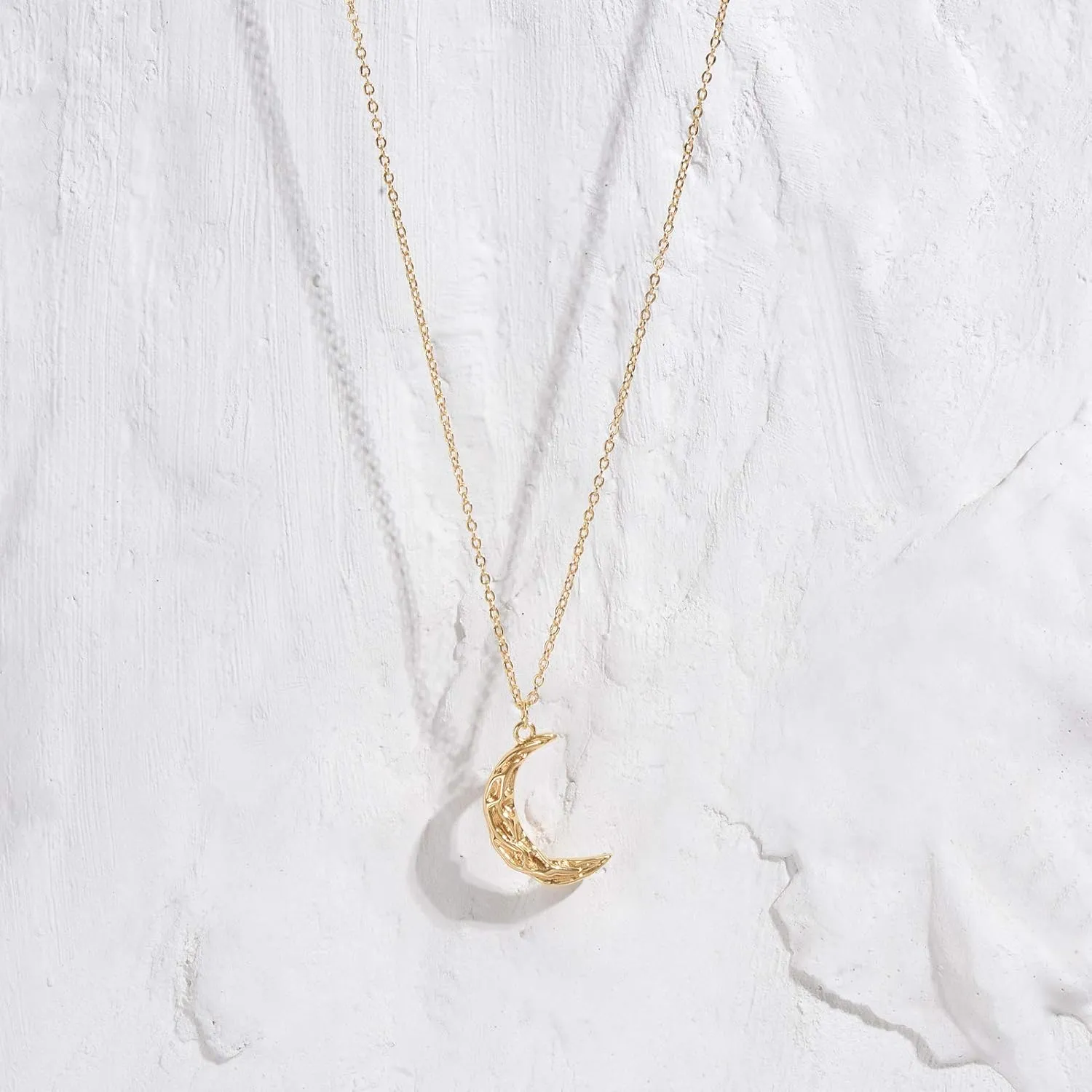 Gold Moon Pendant Necklace for Women,14K Gold Plated Dainty Chain Crescent Moon Sun Star Necklace Jewelry