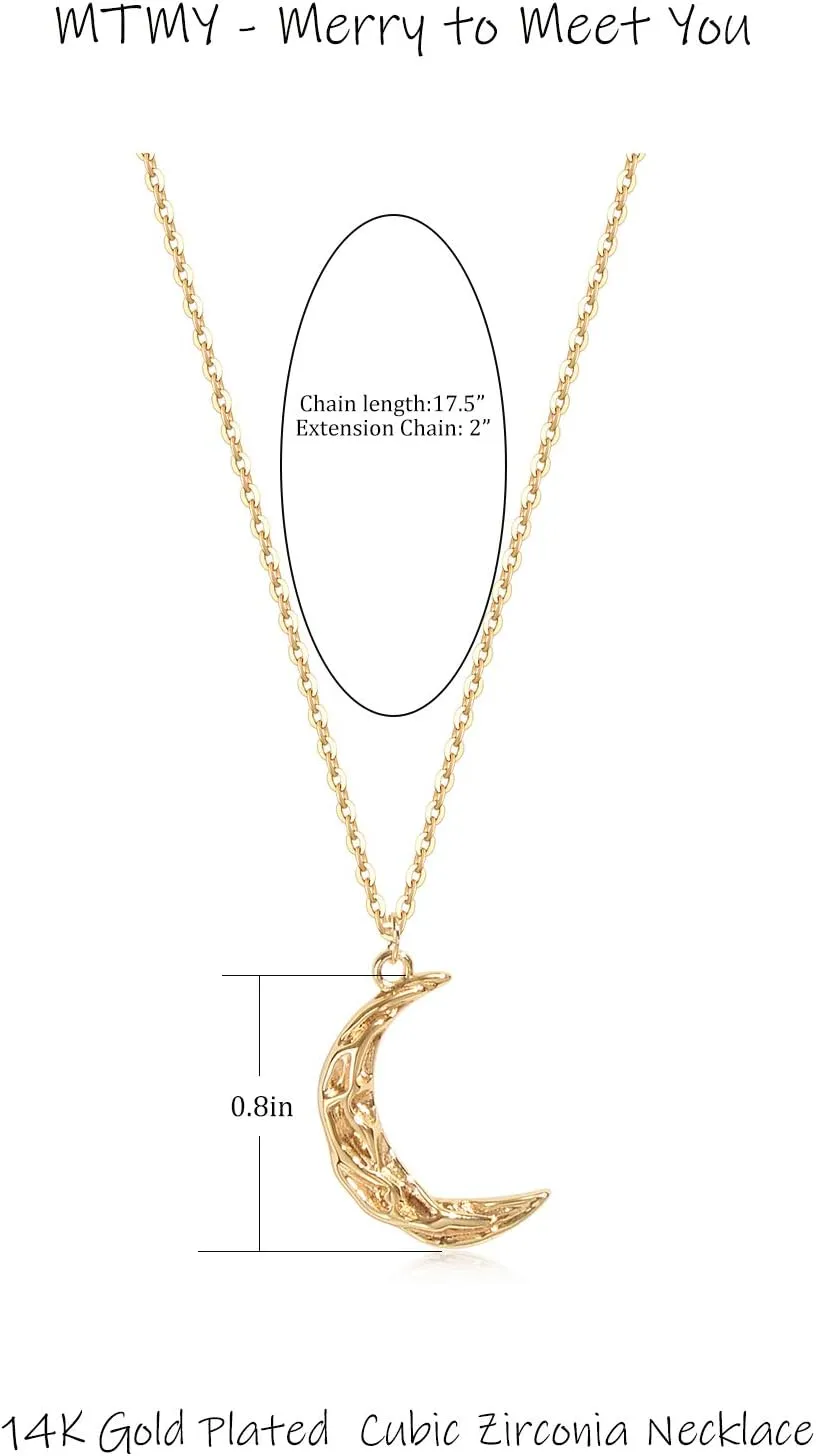 Gold Moon Pendant Necklace for Women,14K Gold Plated Dainty Chain Crescent Moon Sun Star Necklace Jewelry