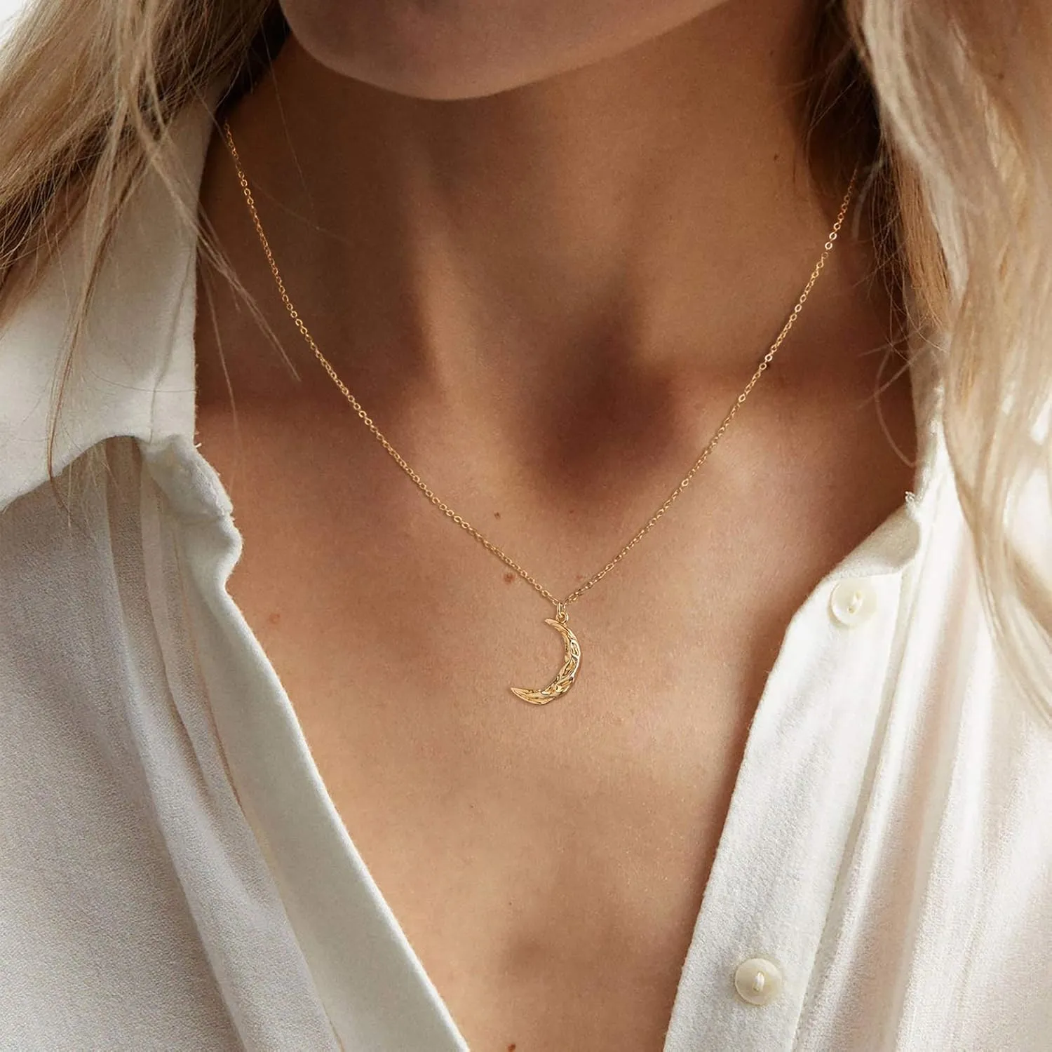Gold Moon Pendant Necklace for Women,14K Gold Plated Dainty Chain Crescent Moon Sun Star Necklace Jewelry