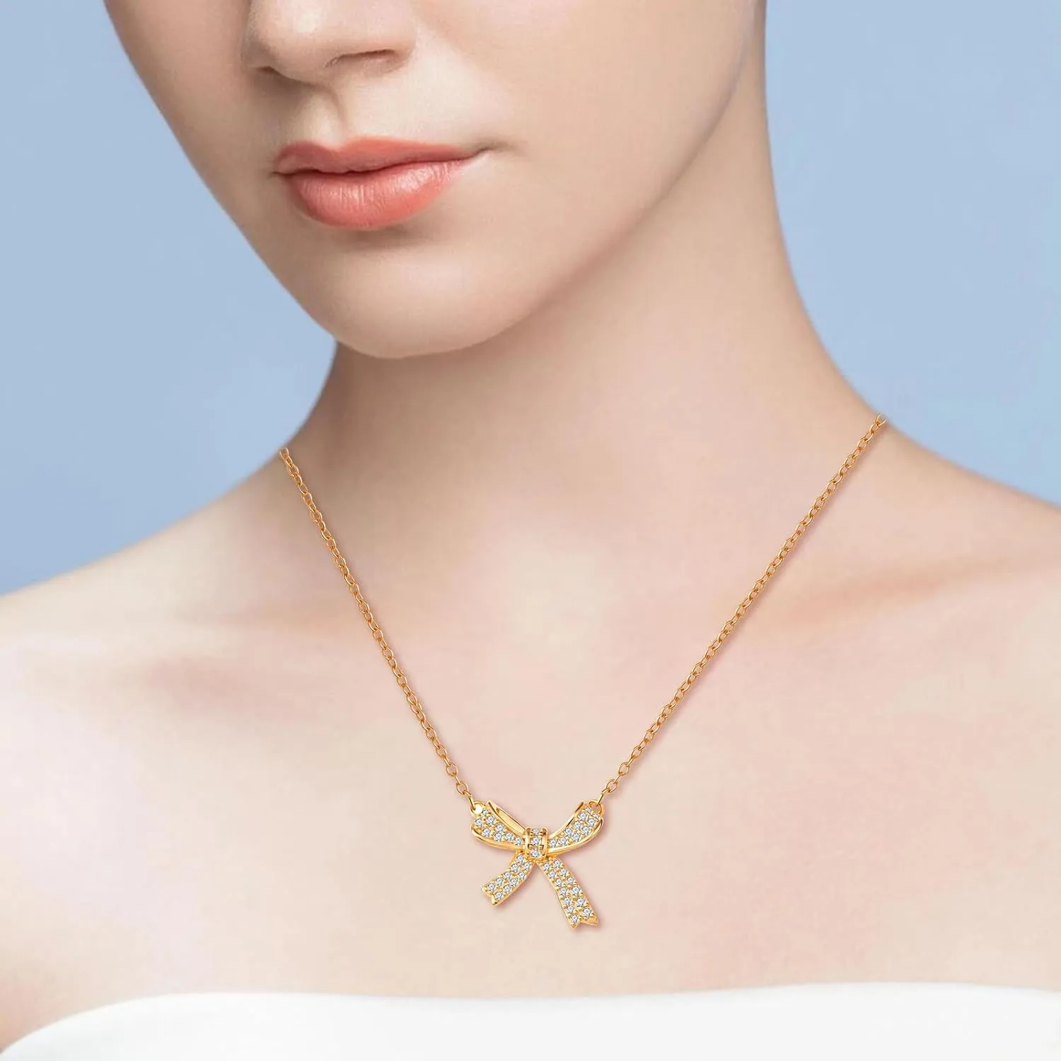 Gold Necklace for Women, 14K Gold Plated Bow Necklace Butterfly Choker Necklace,Fashion Jewelry Gifts for Women