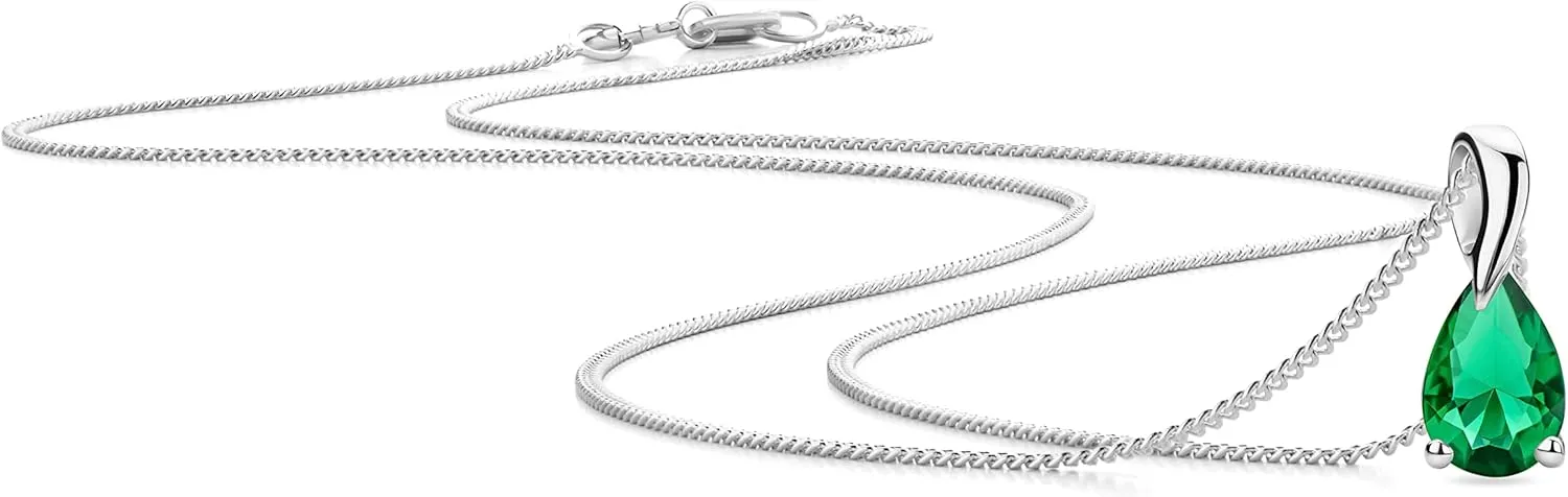 Gold Necklace for Women in Solid 14K White Gold 585 with Pear-Shape Ruby/Sapphire/Emerald/Topaz/Amethyst Gemstone/Birthstone Pendant Necklace and Sterling Silver Chain 17.7 Women's Jewelry