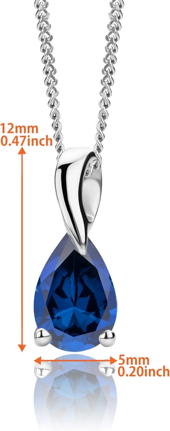 Gold Necklace for Women in Solid 14K White Gold 585 with Pear-Shape Ruby/Sapphire/Emerald/Topaz/Amethyst Gemstone/Birthstone Pendant Necklace and Sterling Silver Chain 17.7 Women's Jewelry