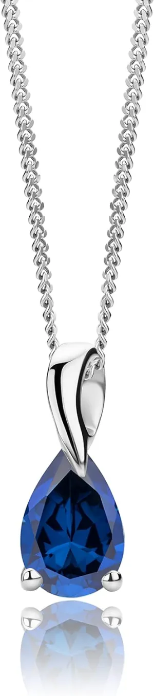 Gold Necklace for Women in Solid 14K White Gold 585 with Pear-Shape Ruby/Sapphire/Emerald/Topaz/Amethyst Gemstone/Birthstone Pendant Necklace and Sterling Silver Chain 17.7 Women's Jewelry