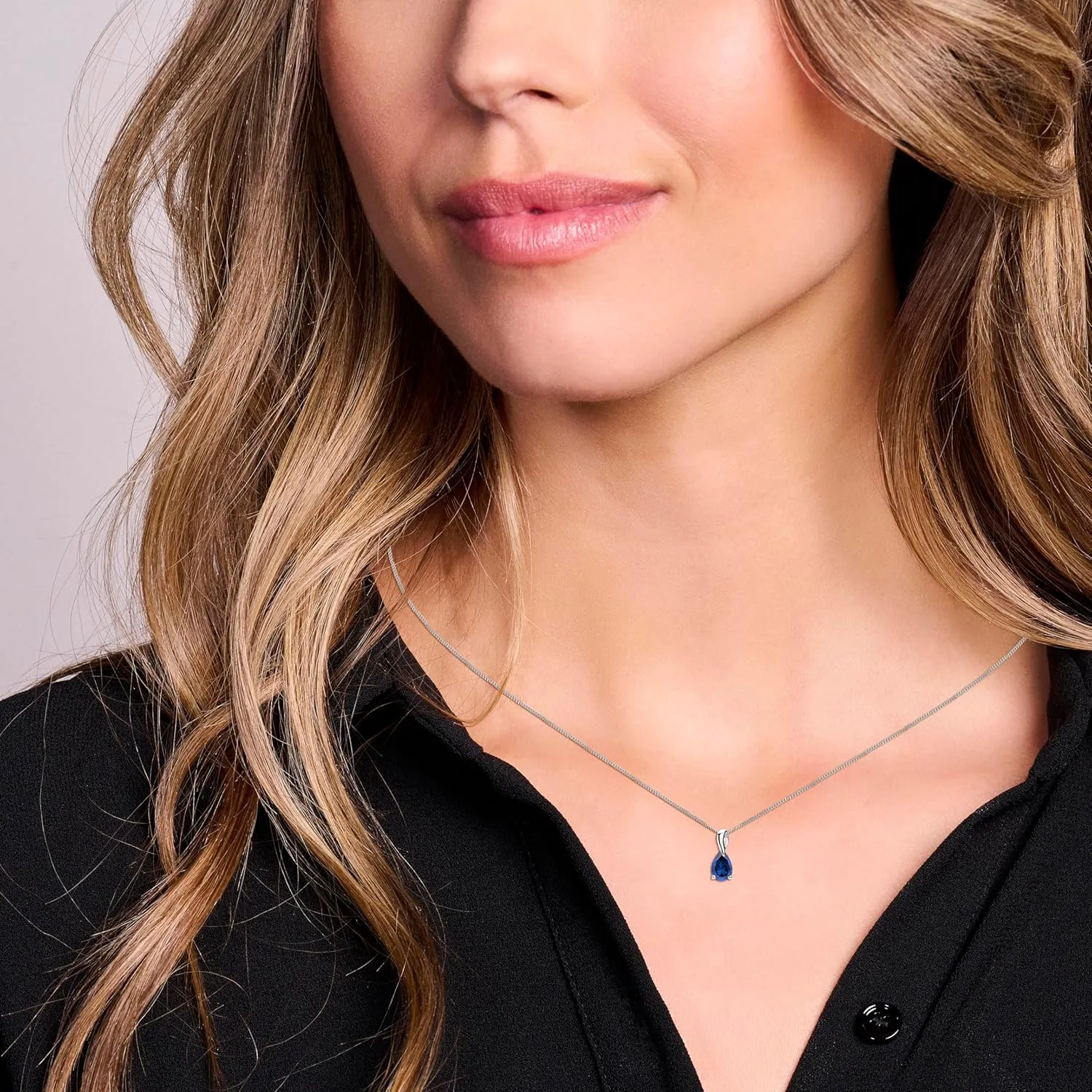 Gold Necklace for Women in Solid 14K White Gold 585 with Pear-Shape Ruby/Sapphire/Emerald/Topaz/Amethyst Gemstone/Birthstone Pendant Necklace and Sterling Silver Chain 17.7 Women's Jewelry