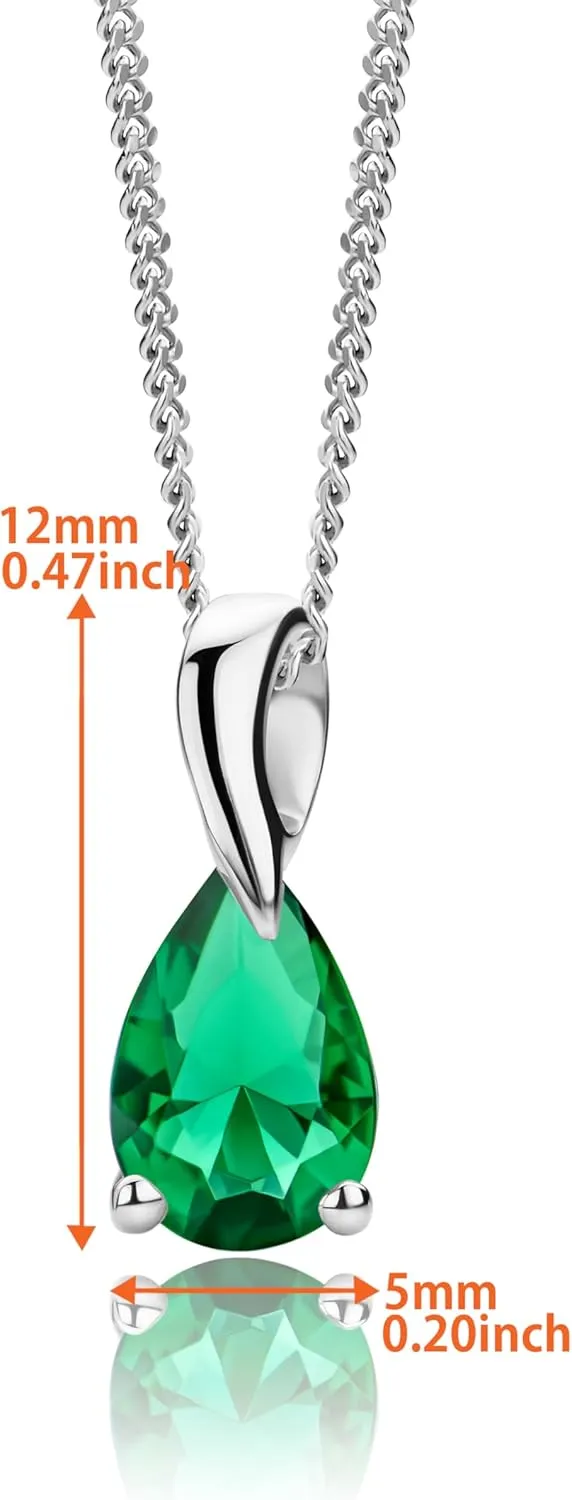 Gold Necklace for Women in Solid 14K White Gold 585 with Pear-Shape Ruby/Sapphire/Emerald/Topaz/Amethyst Gemstone/Birthstone Pendant Necklace and Sterling Silver Chain 17.7 Women's Jewelry