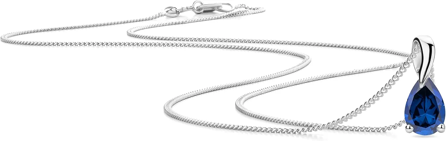 Gold Necklace for Women in Solid 14K White Gold 585 with Pear-Shape Ruby/Sapphire/Emerald/Topaz/Amethyst Gemstone/Birthstone Pendant Necklace and Sterling Silver Chain 17.7 Women's Jewelry
