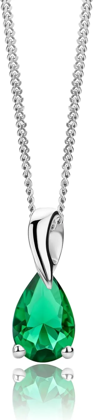 Gold Necklace for Women in Solid 14K White Gold 585 with Pear-Shape Ruby/Sapphire/Emerald/Topaz/Amethyst Gemstone/Birthstone Pendant Necklace and Sterling Silver Chain 17.7 Women's Jewelry