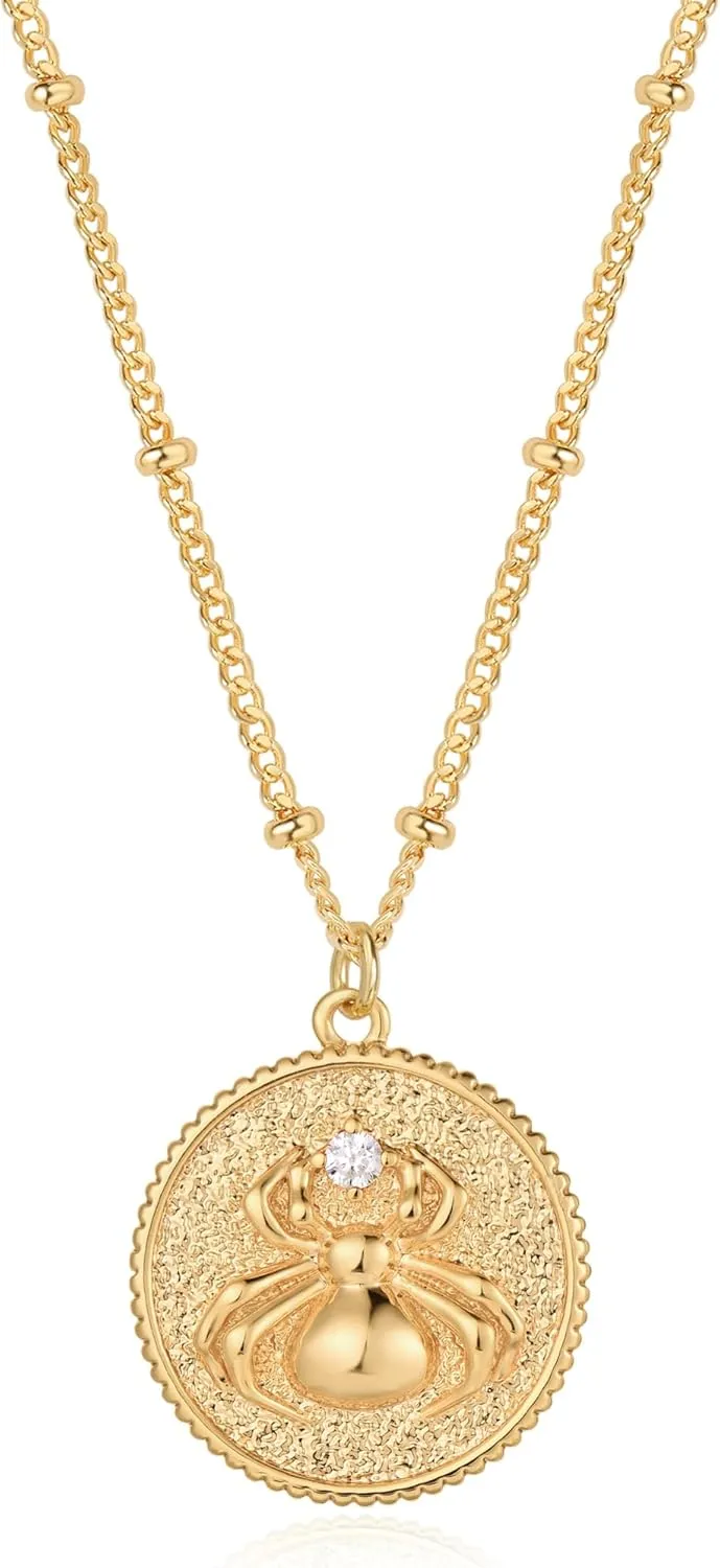 Gold Necklace for Women Trendy 14K Gold Plated Cubic Zirconia Hamsa Coin Eye Pendant Necklace Handmade Protection Gold Jewelry Gifts